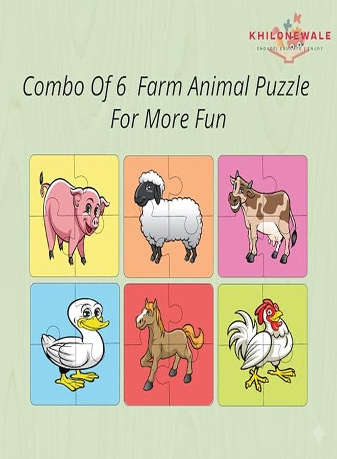 Khilonewale Combo 6 of Wooden Jigsaw Puzzle for Kids Ages 3+ | 10x10 CM | Educational Learning Toy for Toddlers & Preschoolers | Wooden Puzzle | Gift for Children | Toys for Kids | Puzzle (Farm Animal) - Image 4